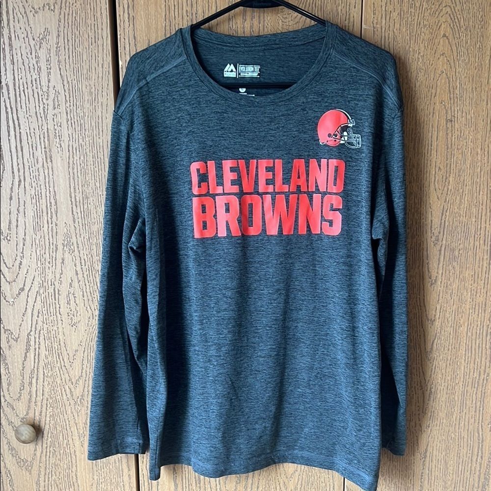 Majestic Cleveland Browns Long Sleeve Shirt Men’s Large Gray NFL Team Logo Tee